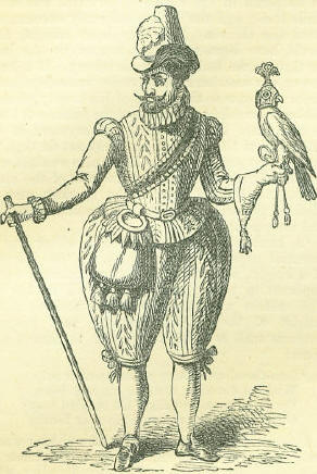 engraving from 1605 of King James 1 on a hawking trip