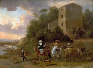 painting entitled Hawking Party by the Flemish School